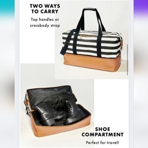 JM Wechter For DSW Weekender Bag Black White Stripe W/Tan *Bo